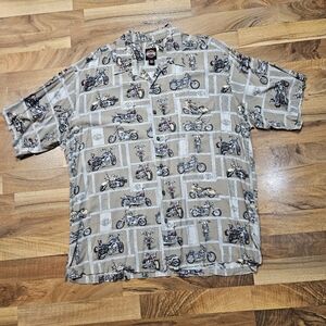 Harley Davidson Motorcycle All Over Print Button Shirt Size 2XL